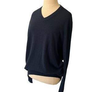 Joseph Abboud Sweater Mens Large Blue Merino Wool V-neck Knit Pullover